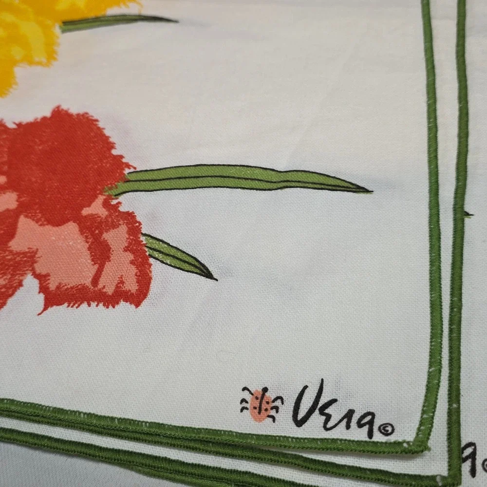 Vera Neumann Butterfly Floral White Napkins Set of 7 16x16 Vintage MCM Ladybug